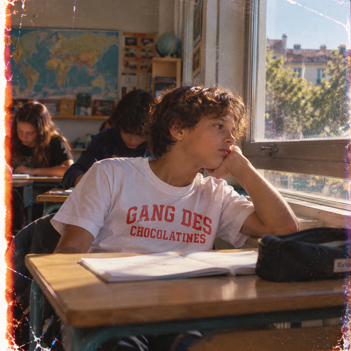 T-shirt enfant blanc « Tradition » impression rouge – Le Gang des Chocolatines, vue 2