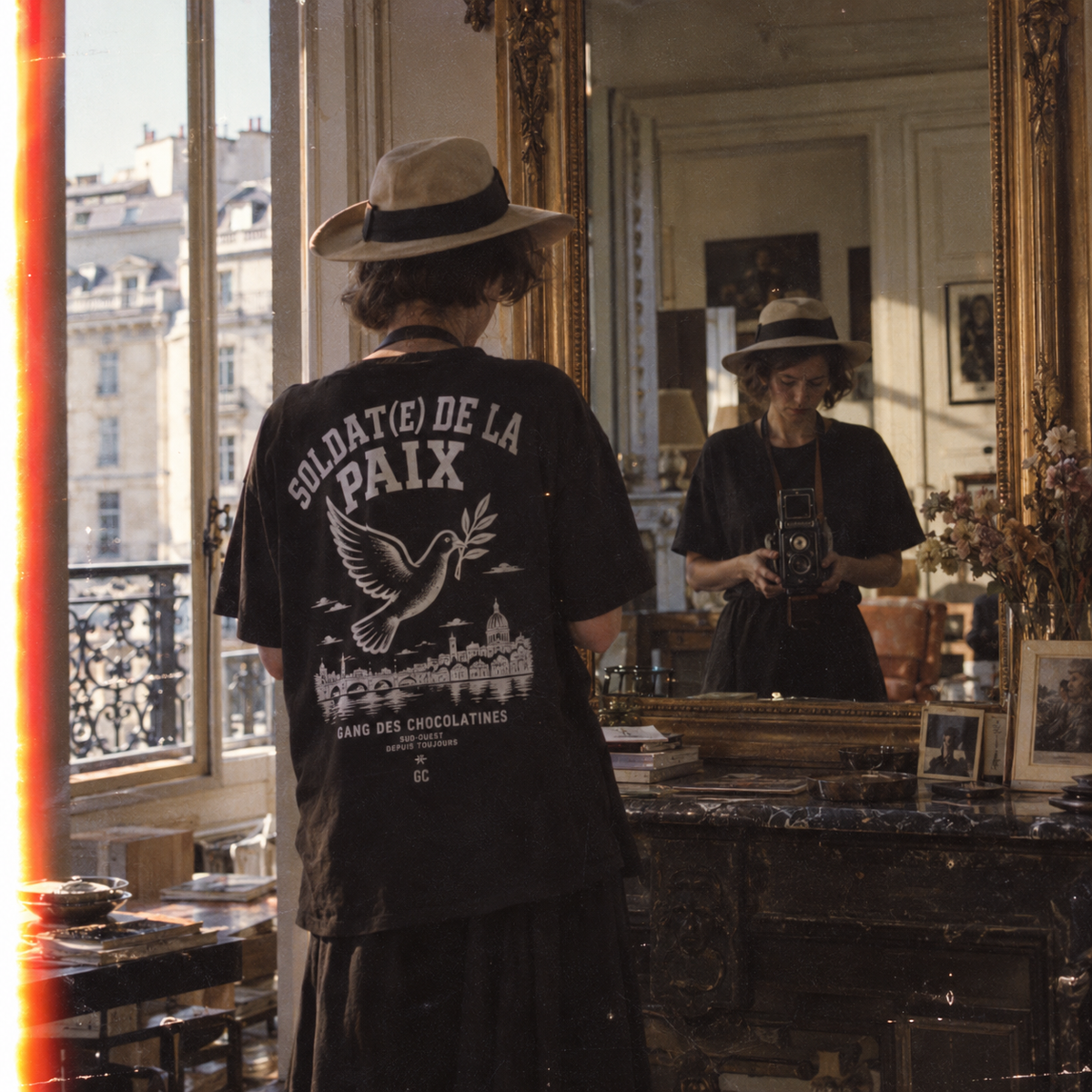 T-shirt noir « Colombe de la paix » – Le Gang des Chocolatines