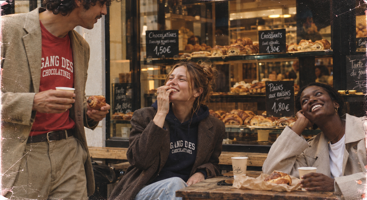 "Le Gang des Chocolatines" est plus qu'une marque ; c'est un mouvement et une communauté prônant l'harmonie et la douceur face à la négativité ambiante. Ses membres, guidés par le dialogue et les mots, cherchent la patience et la compréhension.